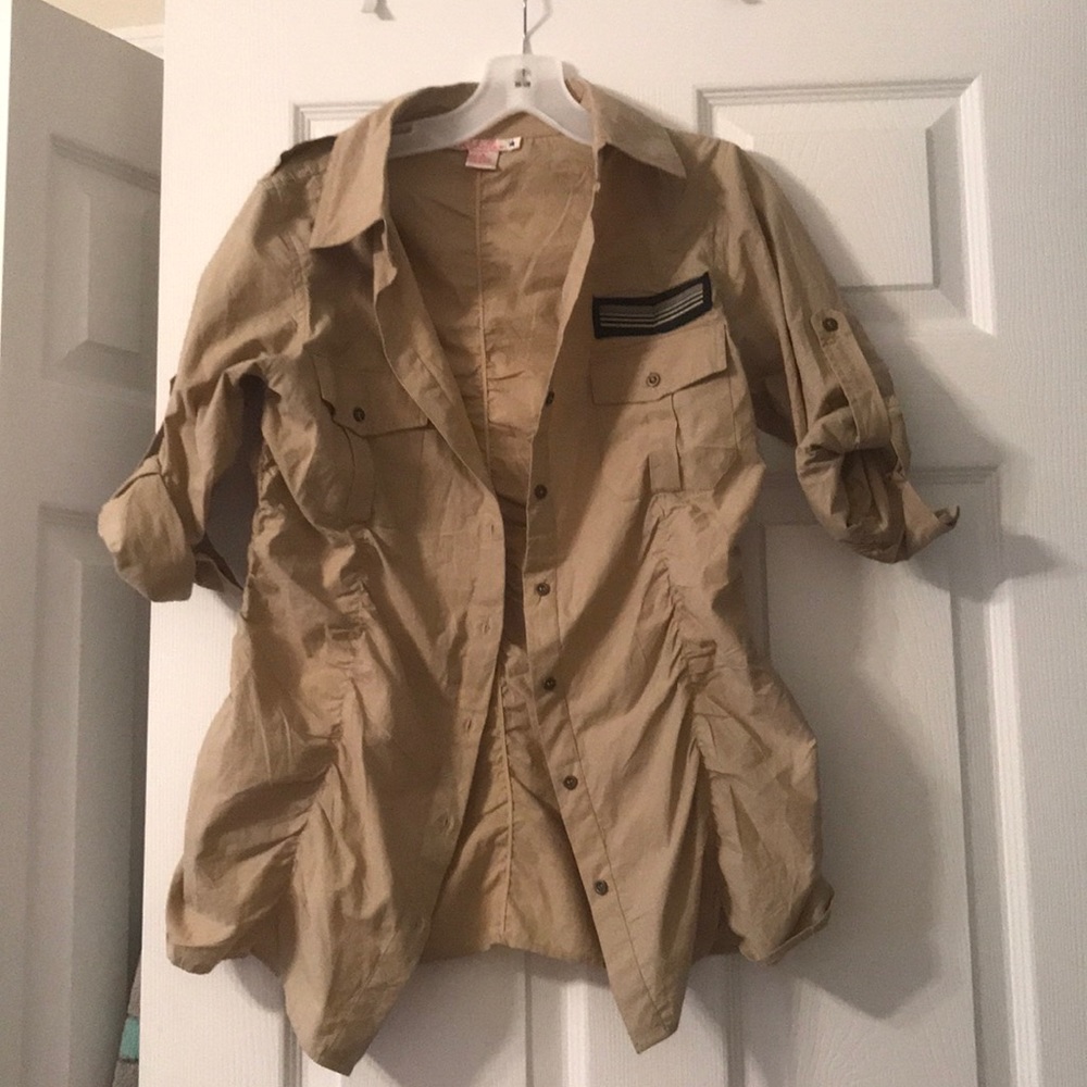 Tan button-down shirt